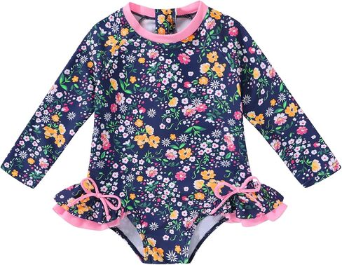 Toddler Girl Summer One piece Rash Guard Back Zipper Swimsuit Floral Bathing Suit Ruffle Swimwear in Kuwait
