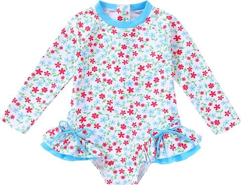 Toddler Girl Summer One piece Rash Guard Back Zipper Swimsuit Floral Bathing Suit Ruffle Swimwear in Saudi Arabia