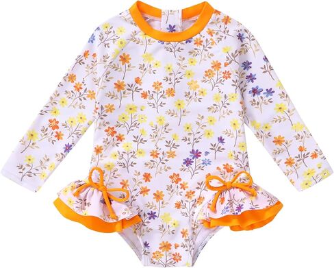 Toddler Girl Summer One piece Rash Guard Back Zipper Swimsuit Floral Bathing Suit Ruffle Swimwear in Saudi Arabia