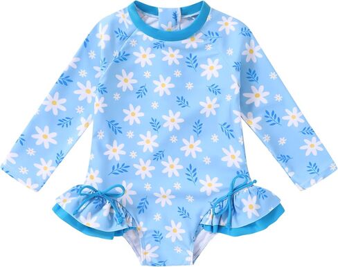 Toddler Girl Summer One piece Rash Guard Back Zipper Swimsuit Floral Bathing Suit Ruffle Swimwear in Saudi Arabia