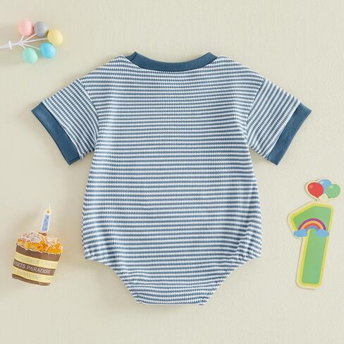 GOOCHEER Baby Girl Boy First Birthday Short Sleeve Romper 1 Cake Embroidery Waffle Knit Jumpsuit Top One Year Old Clothes in Saudi Arabia