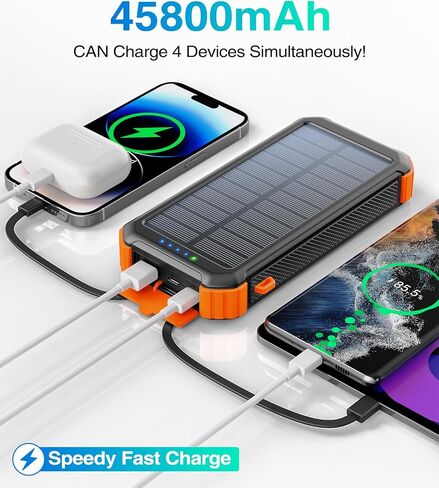LATIMERIA 45800mAh Solar Charger Power Bank, Portable Phone Charger with 5V3.1A QC 3.0 Fast Charging, Solar Panel USB C in/Output for Cellphone, External Battery Pack with Dual Flashlights for Hiking in Saudi Arabia