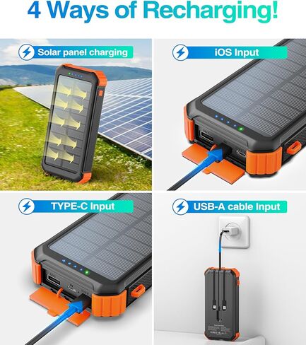 LATIMERIA 45800mAh Solar Charger Power Bank, Portable Phone Charger with 5V3.1A QC 3.0 Fast Charging, Solar Panel USB C in/Output for Cellphone, External Battery Pack with Dual Flashlights for Hiking in Saudi Arabia