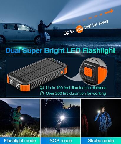 LATIMERIA 45800mAh Solar Charger Power Bank, Portable Phone Charger with 5V3.1A QC 3.0 Fast Charging, Solar Panel USB C in/Output for Cellphone, External Battery Pack with Dual Flashlights for Hiking in Saudi Arabia
