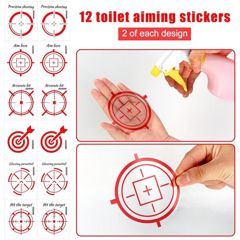 12pcs Toilet Aiming Stickers, Waterproof Potty Training Stickers for Boys Red Pee Decals for Bathroom Urinal & Restroom Toilet Bowl in Kuwait