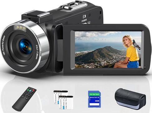 كاميرا فيديو 8K 64 ميجابكسل 18X كاميرا فيديو رقمية لليوتيوب 3.0 بوصة كاميرا فيديو قابلة للطي مع بطاقة SD سعة 32 جيجابايت، جهاز تحكم عن بعد 2.4 جيجا، بطاريتان in Saudi Arabia