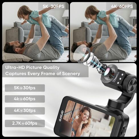 كاميرا فيديو للجيب ORDRO M5، كاميرا فيديو بدقة 4K 60 إطارًا في الثانية لتسجيل الفيديو عبر شبكة WiFi وكاميرا رقمية للرؤية الليلية - شاشة لمس 3.5 بوصة لتتبع الوجه، مع حامل وميكروفون in Kuwait