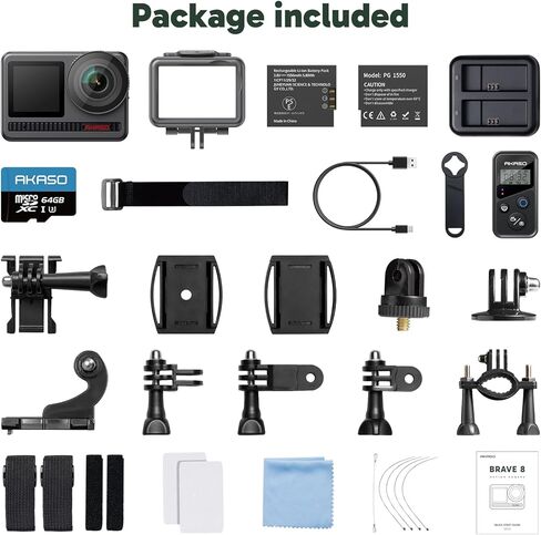 AKASO Brave 8 4K60FPS Action Camera with 64GB Card, 48MP Photo Waterproof Underwater Camera with SuperSmooth Stabilization Touch Screen Sports Camera with 5X Zoom 8X Slo-mo Remote Control in Kuwait