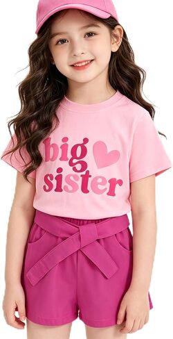 BOUTIKOME Big Sister Outfits Toddler Baby Girls Promoted to Big Sister Announcement Short Sleeve Set Big Sis Summer Tshirt in Kuwait