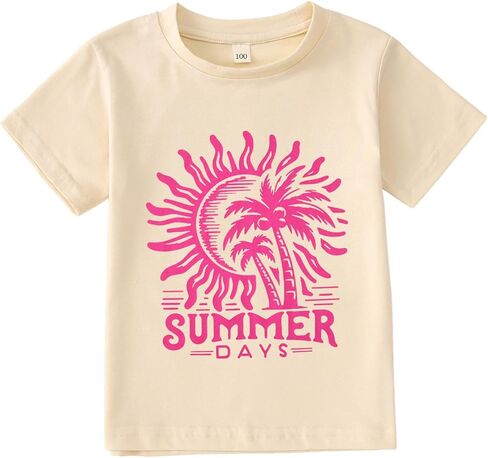 Ritatte Toddler Girls Summer Days Shirts Hawaiian Beach Sunshine Palm Tree Graphic T-Shirt Kids Holidays Vacation Tees Tops in Kuwait