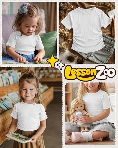 Toddler Girl T-Shirts Infant Girls Ribbed Short Sleeve Shirts Slim Fit Cotton Tee Kids Side Ruched Tops Size 18M-5T in Kuwait