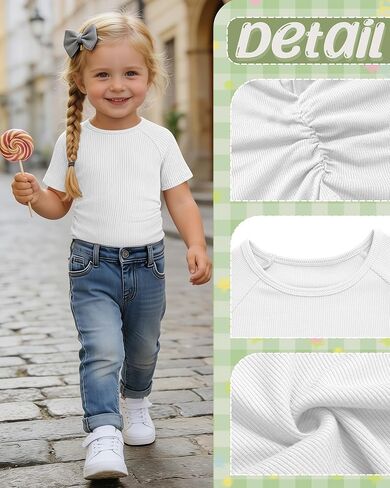Toddler Girl T-Shirts Infant Girls Ribbed Short Sleeve Shirts Slim Fit Cotton Tee Kids Side Ruched Tops Size 18M-5T in Kuwait