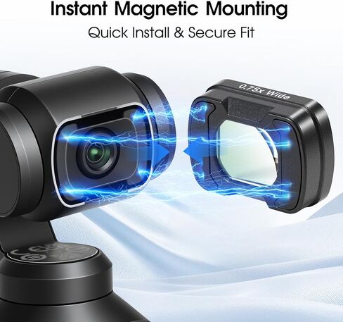 عدسة بزاوية واسعة 0.75X متوافقة مع DJI Osmo Pocket 3 وPocket 4 فقط، 3 عناصر و3 مجموعات من الزجاج البصري متعدد الطبقات، مرفق عدسة مغناطيسية عريضة لمدونات الفيديو والسفر، آمن للغاية وخفيف الوزن in Kuwait