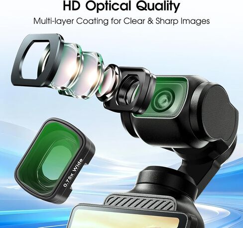 عدسة بزاوية واسعة 0.75X متوافقة مع DJI Osmo Pocket 3 وPocket 4 فقط، 3 عناصر و3 مجموعات من الزجاج البصري متعدد الطبقات، مرفق عدسة مغناطيسية عريضة لمدونات الفيديو والسفر، آمن للغاية وخفيف الوزن in Kuwait