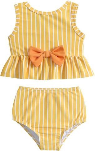 Toddler Girls Tankini Swimsuit Striped Bow Tank Tops Matching Triangle Shorts Baby Girl Summer 2 Piece Bikini Bathing Suit in Saudi Arabia