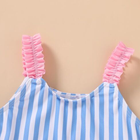 Happy Town Baby Infant ملابس السباحة فتاة طفل صغير ثوب السباحة فتاة الصيف الشاطئ بيكيني Tankini 2 قطعة ملابس السباحة 3-24 شهرًا 2t-5t(5-6T، باستيل شريط هدب Tankini SETI) in Kuwait