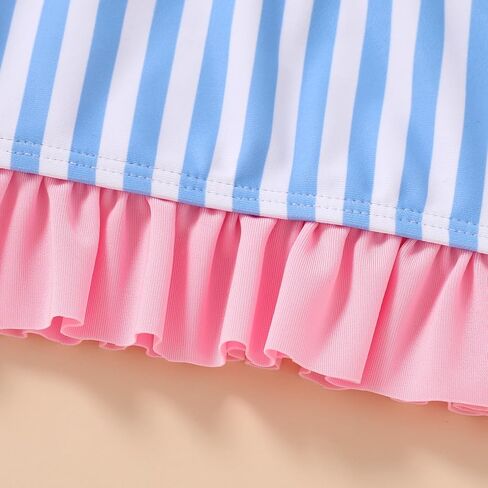 Happy Town Baby Infant ملابس السباحة فتاة طفل صغير ثوب السباحة فتاة الصيف الشاطئ بيكيني Tankini 2 قطعة ملابس السباحة 3-24 شهرًا 2t-5t(5-6T، باستيل شريط هدب Tankini SETI) in Kuwait