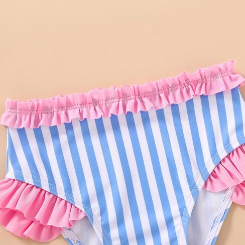 Happy Town Baby Infant ملابس السباحة فتاة طفل صغير ثوب السباحة فتاة الصيف الشاطئ بيكيني Tankini 2 قطعة ملابس السباحة 3-24 شهرًا 2t-5t(5-6T، باستيل شريط هدب Tankini SETI) in Kuwait