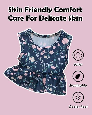 Hawaii Toddler Baby Girl Swimsuit, Sleeveless Tankini with Reusable Swim Diaper & Matching Top Black Flower BLC2028-P in Kuwait