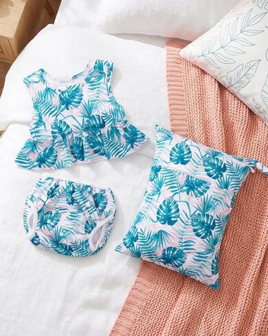Swim Diaper with Matching Top, Baby Reusable Toddler Swimsuit,Sleeveless Tankini Swimwear Blue-maples BLC2005-P in Kuwait