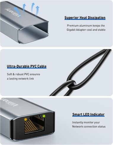 2-in-1 USB 3.0 and USB C to Ethernet Adapter, Gigabit RJ45 LAN Network Dongle 1000Mbps, Aluminum Alloy, Compatible with Windows, MacOS, Linux in Saudi Arabia