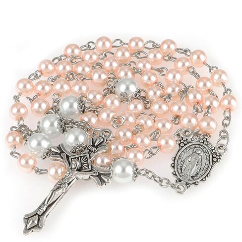 My First Rosary Baptism Gifts Rosary Catholic Keepsake Box for Baby Shower First Communion Christian Beads Gifting Set (Pink) in Kuwait