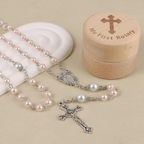 My First Rosary Baptism Gifts Rosary Catholic Keepsake Box for Baby Shower First Communion Christian Beads Gifting Set (Pink) in Kuwait