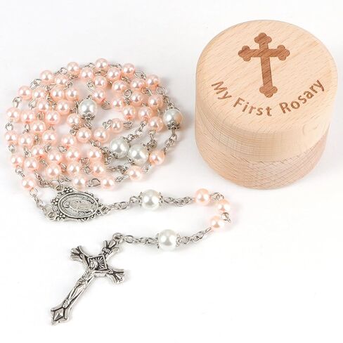 My First Rosary Baptism Gifts Rosary Catholic Keepsake Box for Baby Shower First Communion Christian Beads Gifting Set (Pink) in Kuwait
