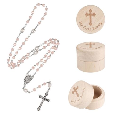 My First Rosary Baptism Gifts Rosary Catholic Keepsake Box for Baby Shower First Communion Christian Beads Gifting Set (Pink) in Kuwait