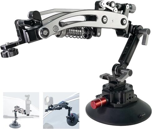Hydraulic Camera Boom Arm with Vacuum Car Suction Cup Mount - Quick Release NATO Rail - Universal Mount for Pocket 3 Hero Insta360 Action Cameras - Dash/Windshield Car Mount Accessories in Saudi Arabia