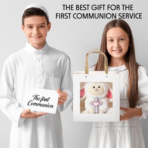 Simgoing 5 Pcs First Communion Catholic Baptism Gift Cross Stuffed Lamb with My First Rosary Baptism Rosary Gift for Goddaughter Religious Christening Keepsake with Box Card Handbag for Godparents in Kuwait