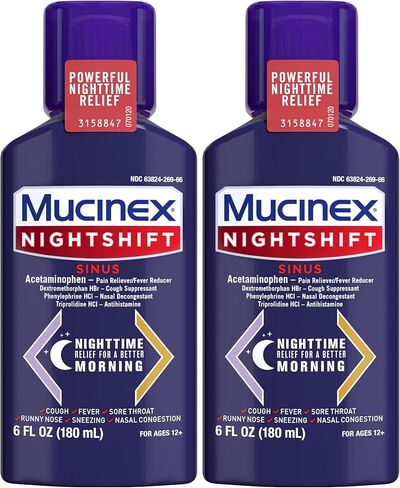 Severe Congestion & Pain Relief, Mucinex Sinus-Max Max Strength, 6oz Clears Sinus & Nasal Congestion, Relieves Headache & Fever, Thins & Loosens Mucus in Kuwait