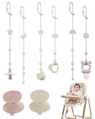 6 Pack Silicone Baby Toy Straps with 2 pcs Suction Cup Bases, Silicone Pacifier Holder, Toy Strap,Adjustable Toy Holder for Stroller Accessories, Car Seat, Highchair,Crib (B) in Kuwait
