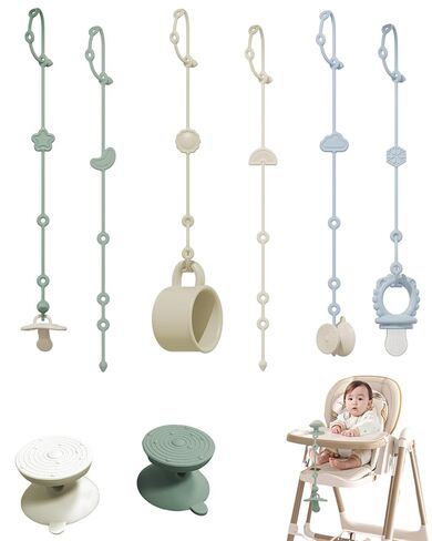 6 Pack Silicone Baby Toy Straps with 2 pcs Suction Cup Bases, Silicone Pacifier Holder, Toy Strap,Adjustable Toy Holder for Stroller Accessories, Car Seat, Highchair,Crib (A) in Saudi Arabia