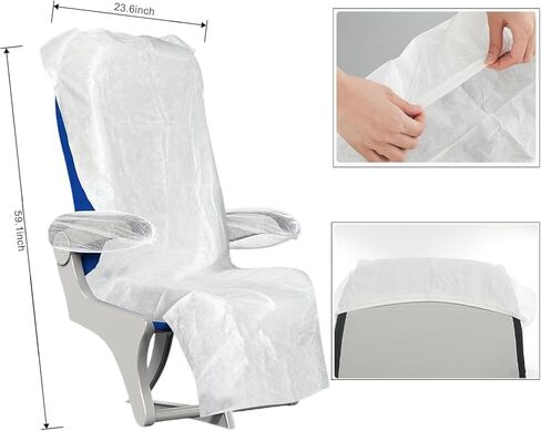 4 Pack Disposable Airplane Seat Covers, 60 x 24 Inches Non-Woven Fabric Seat Protector with Armrest Cover for Travel, Train, Bus, Rental Car, Office & Movie Theatre in Kuwait