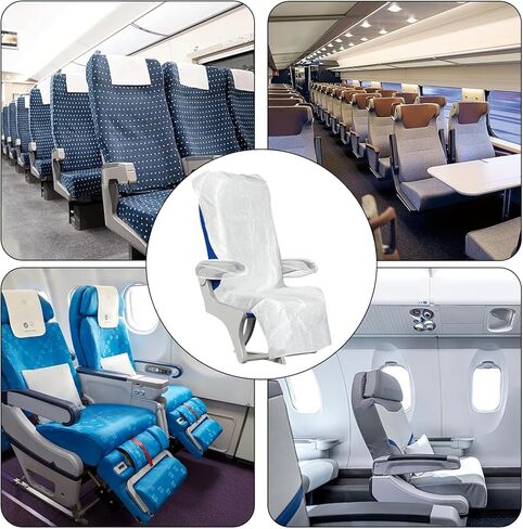 4 Pack Disposable Airplane Seat Covers, 60 x 24 Inches Non-Woven Fabric Seat Protector with Armrest Cover for Travel, Train, Bus, Rental Car, Office & Movie Theatre in Kuwait