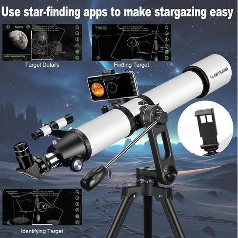 90mm Aperture 800mm Refractor Telescope for Adults High Powered Telescopes for Astronomy Beginners – Professional AZ Mount Tripod, HD Optics, Phone Adapter in Kuwait