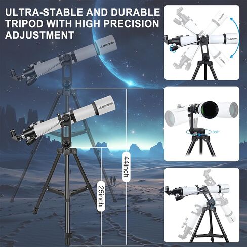 90mm Aperture 800mm Refractor Telescope for Adults High Powered Telescopes for Astronomy Beginners – Professional AZ Mount Tripod, HD Optics, Phone Adapter in Kuwait
