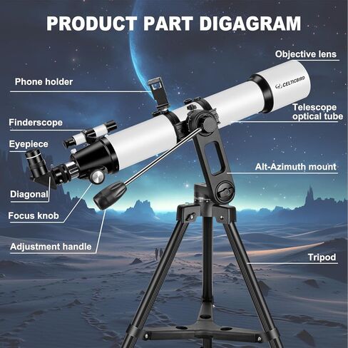 90mm Aperture 800mm Refractor Telescope for Adults High Powered Telescopes for Astronomy Beginners – Professional AZ Mount Tripod, HD Optics, Phone Adapter in Kuwait