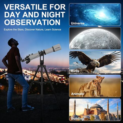 90mm Aperture 800mm Refractor Telescope for Adults High Powered Telescopes for Astronomy Beginners – Professional AZ Mount Tripod, HD Optics, Phone Adapter in Kuwait