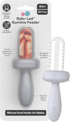 ezpz Baby-Led Gumline Feeder (Indigo) - Silicone Fruit Feeder for Infants 4 Months + - Baby Feeding Essentials - BLW Tools - Works Best with Compatible Ice Tray (Sold Separately) in Saudi Arabia