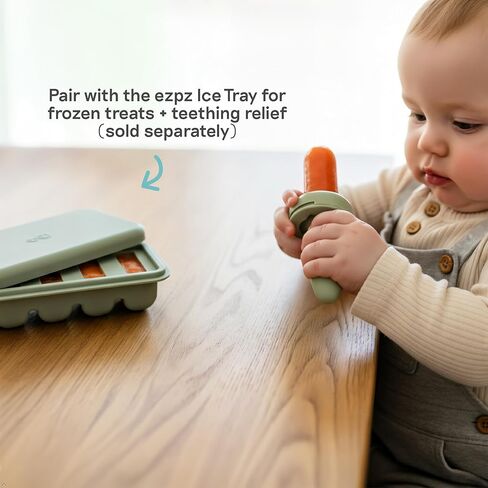ezpz Baby-Led Gumline Feeder (Indigo) - Silicone Fruit Feeder for Infants 4 Months + - Baby Feeding Essentials - BLW Tools - Works Best with Compatible Ice Tray (Sold Separately) in Saudi Arabia