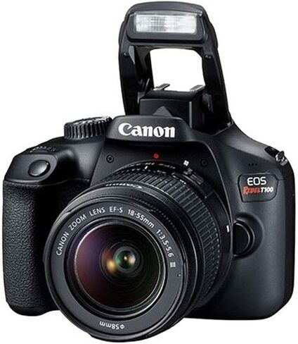 Canon EOS Rebel T100 DSLR Camera w/EF-S 18-55mm F/3.5-5.6 Zoom Lens + 32GB Memory + Case + Tripod + Filters (20pc Bundle) (Renewed) in Kuwait