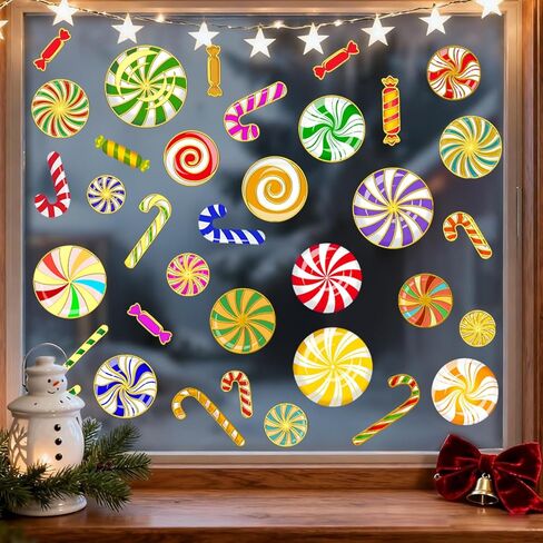 Christmas Window Stickers Xmas Deer Colorful Ball Cings Winter Decal Double Sided Peel and Stick Glass Stickers for Christmas Holiday Home Decoration(Deer) in Kuwait