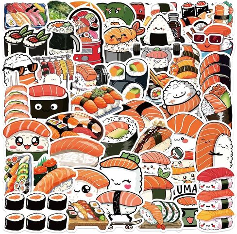 50Pcs Cute Sushi Stickers, Cartoon Japanese Food Waterproof Stickers, Suitable for Decorating notebooks, notebooks, Water Bottles, and Electronic Devices (Sushi) in Saudi Arabia