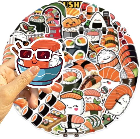 50Pcs Cute Sushi Stickers, Cartoon Japanese Food Waterproof Stickers, Suitable for Decorating notebooks, notebooks, Water Bottles, and Electronic Devices (Sushi) in Saudi Arabia