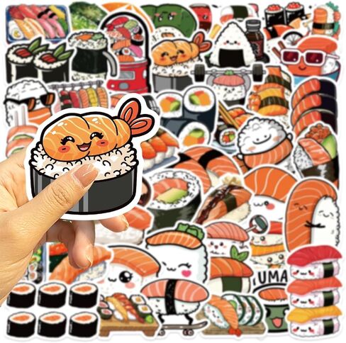 50Pcs Cute Sushi Stickers, Cartoon Japanese Food Waterproof Stickers, Suitable for Decorating notebooks, notebooks, Water Bottles, and Electronic Devices (Sushi) in Saudi Arabia
