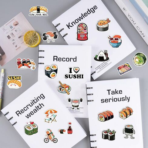50Pcs Cute Sushi Stickers, Cartoon Japanese Food Waterproof Stickers, Suitable for Decorating notebooks, notebooks, Water Bottles, and Electronic Devices (Sushi) in Saudi Arabia