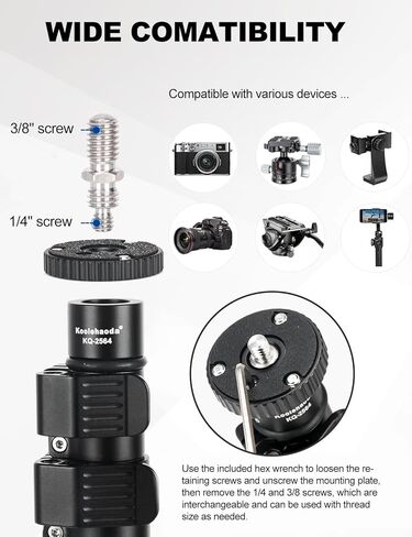 Koolehaoda ألياف الكربون ترايبود تمديد القطب 11-25in مركز عمود تمديد قضيب Monopod تلسكوبي عصا أنبوب مع 1/4 "إلى 3/8" المسمار متوافق مع الكاميرا/حوامل ثلاثية/رأس الكرة/Gimbal in Kuwait