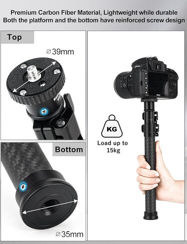 Koolehaoda ألياف الكربون ترايبود تمديد القطب 11-25in مركز عمود تمديد قضيب Monopod تلسكوبي عصا أنبوب مع 1/4 "إلى 3/8" المسمار متوافق مع الكاميرا/حوامل ثلاثية/رأس الكرة/Gimbal in Kuwait